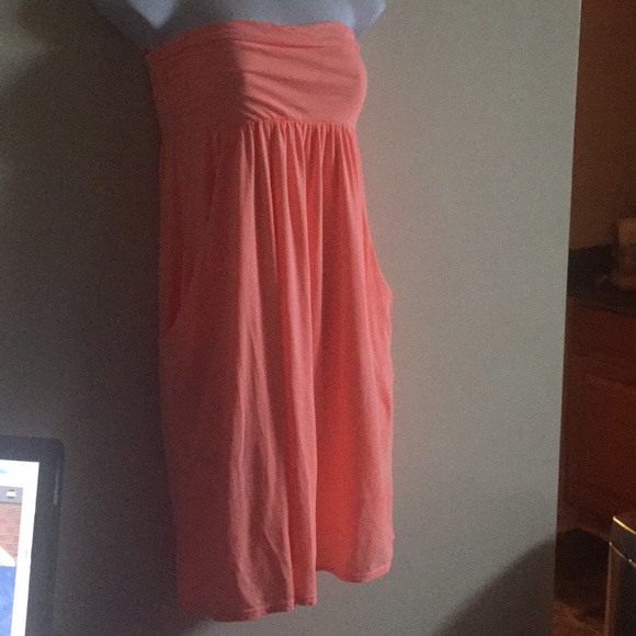 Anthropologie Velvet Peach Tube Dress w/ Pockets - Picture 2 of 7
